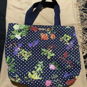 Oscar de la Renta Tote Bag with Floral and Polka Dot Design EUC